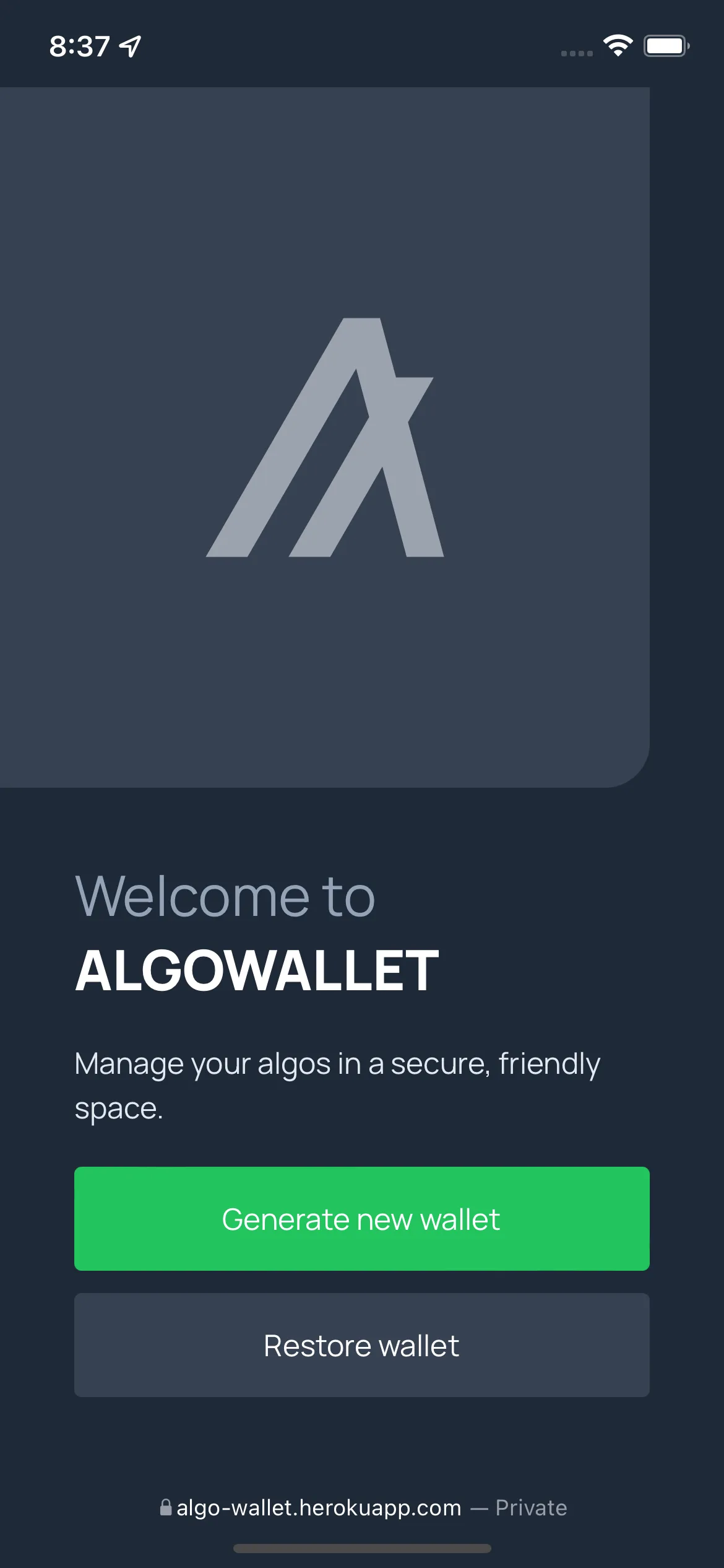 Welcome screen